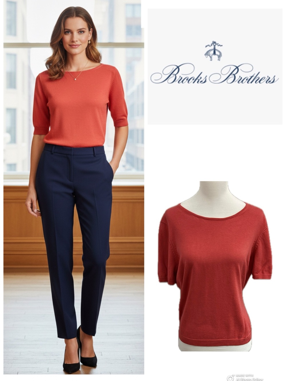 Brooks Brothers Women's Coral Short-Sleeve Knit Top